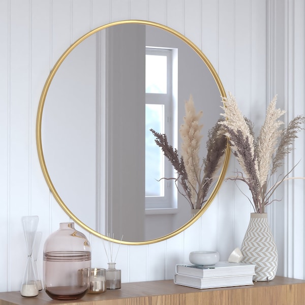 Flash Furniture 36" Round Gold Metal Framed Accent Wall Mirror HFKHD-6GD-CRE8-591315-GG - main